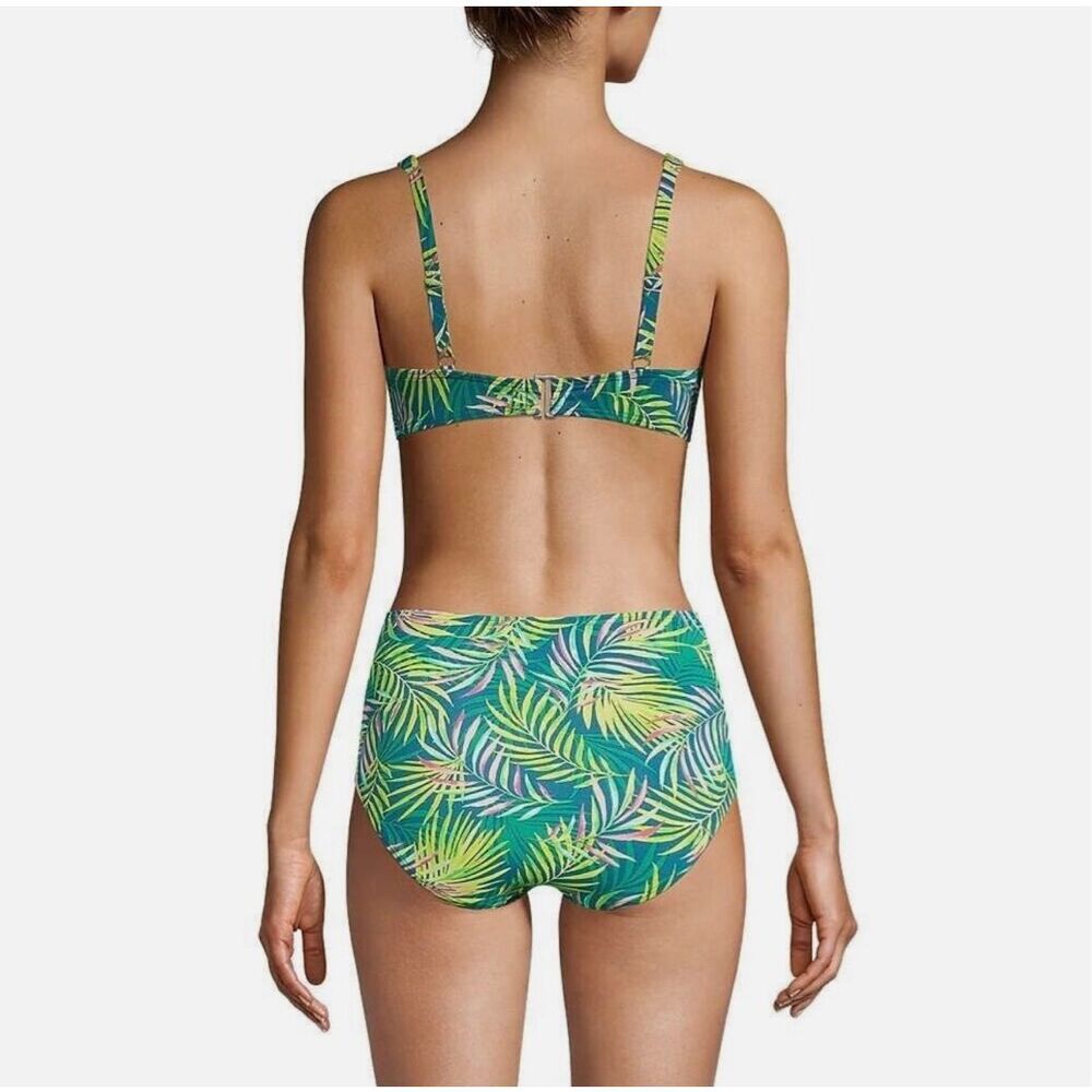 Lands End Baltic Teal Multi Palm Green and Pink Bikini Top Size 6 New - Picture 2 of 5